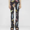 Pantaloni svasati elasticizzati con stampa uccelli