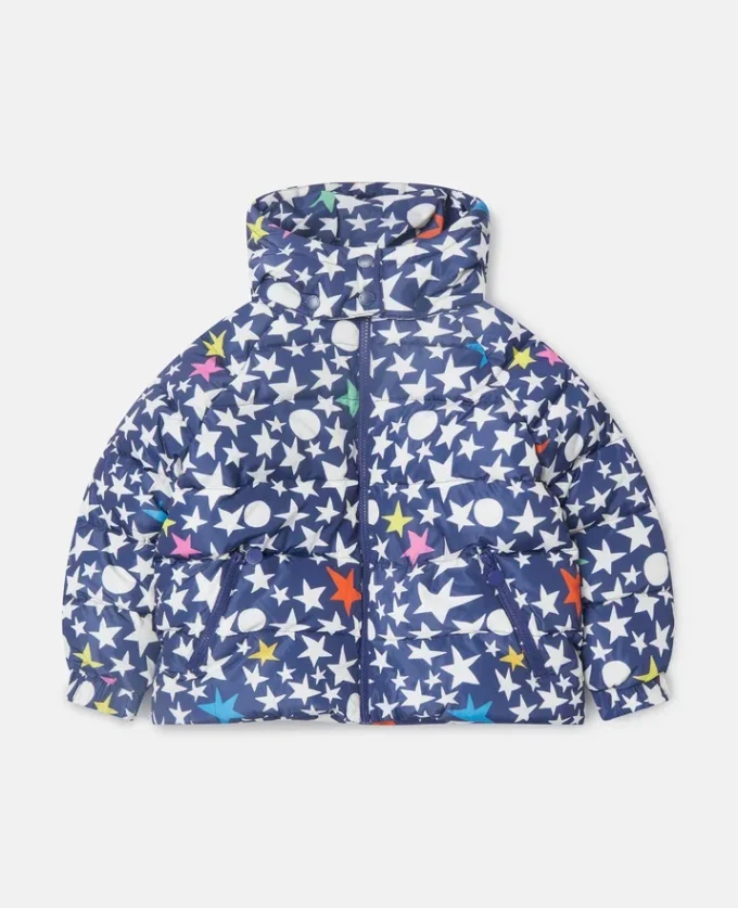 Piumino con cappuccio e stampa a stelle