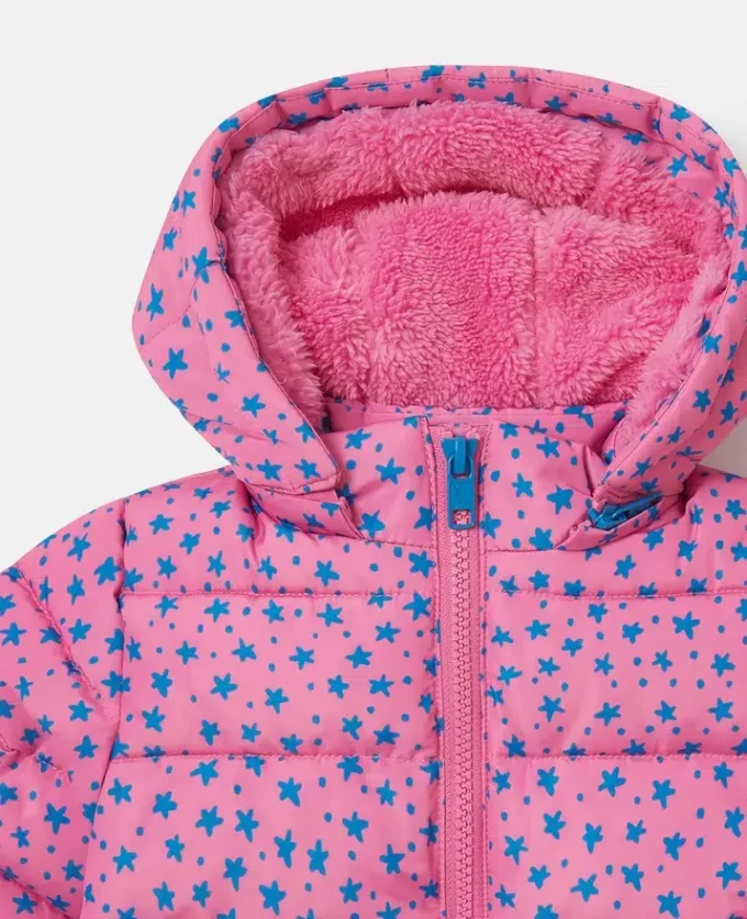 Piumino con cappuccio e stampa a stelle