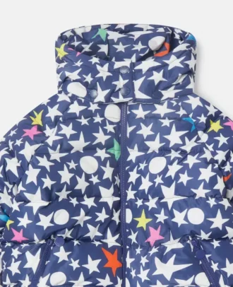 Piumino con cappuccio e stampa a stelle