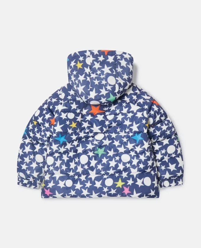 Piumino con cappuccio e stampa a stelle