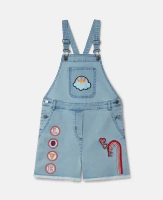 Salopette in denim con ricamo “I Love You”