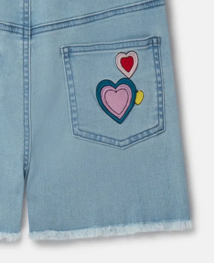 Salopette in denim con ricamo “I Love You” Salopette in denim con ricamo “I Love You”