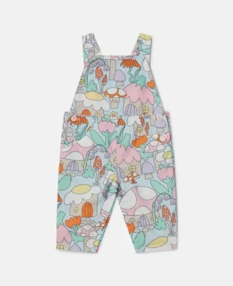 Salopette in denim con stampa bosco