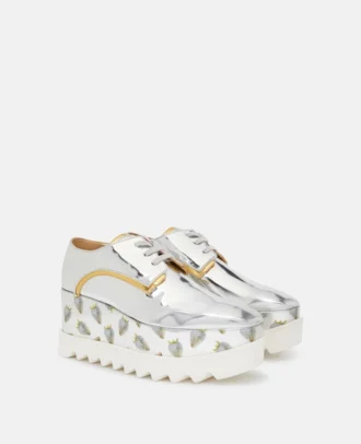 Scarpe con plateau metallizzate Elyse con stampa fragola