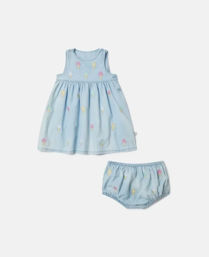 Set abito ricamato con gelati e bloomer Set abito ricamato con gelati e bloomer