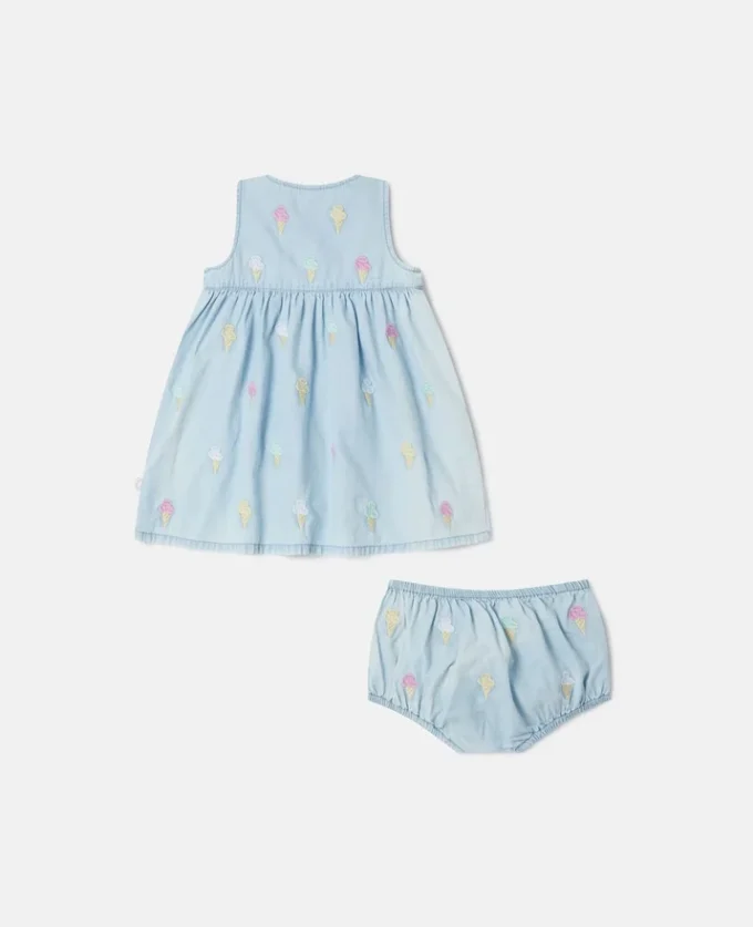 Set abito ricamato con gelati e bloomer Set abito ricamato con gelati e bloomer