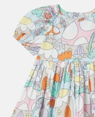 Set con abito a maniche corte con stampa boschiva e bloomers