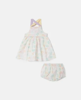 Set con abito stampato e bloomers