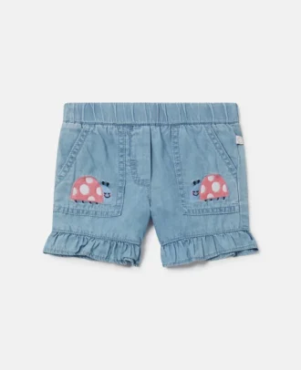 Shorts in denim con ricamo coccinella