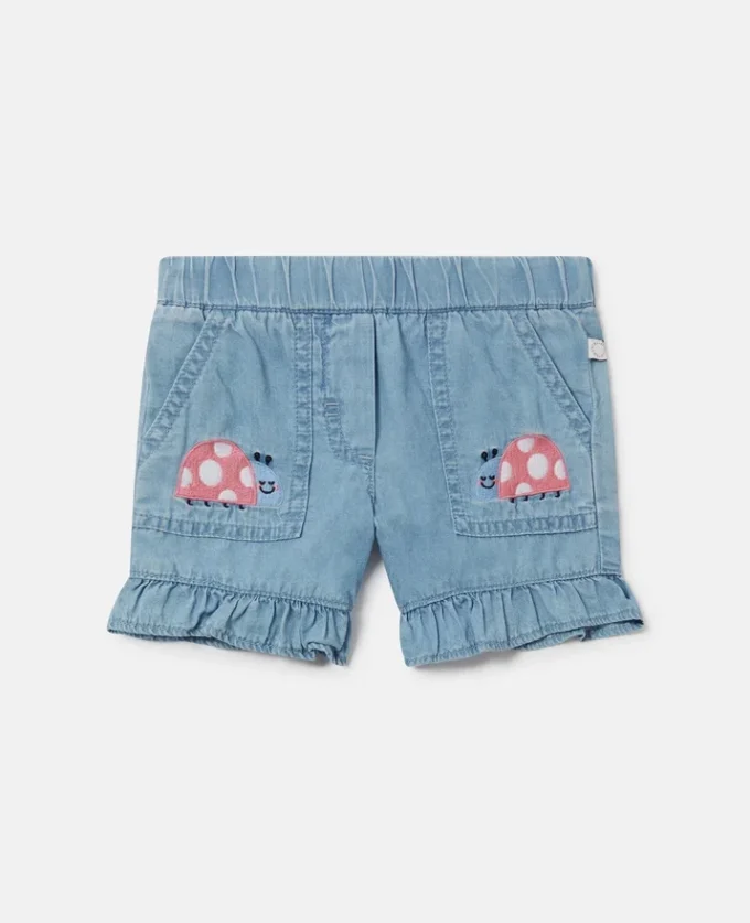 Shorts in denim con ricamo coccinella Shorts in denim con ricamo coccinella