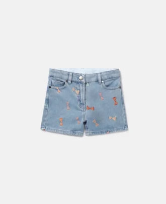 Shorts in denim con stampa a fiocchi a righe