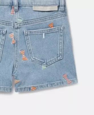 Shorts in denim con stampa a fiocchi a righe