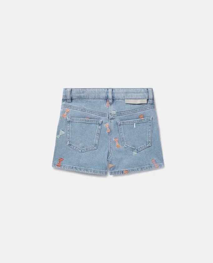 Shorts in denim con stampa a fiocchi a righe Shorts in denim con stampa a fiocchi a righe