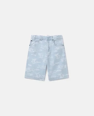 Shorts in denim con stampa squalo