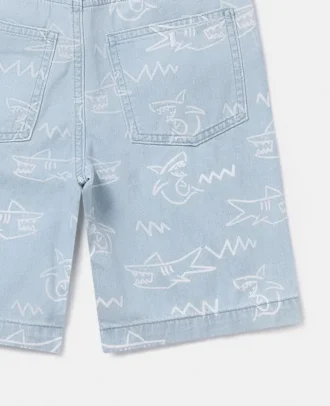 Shorts in denim con stampa squalo