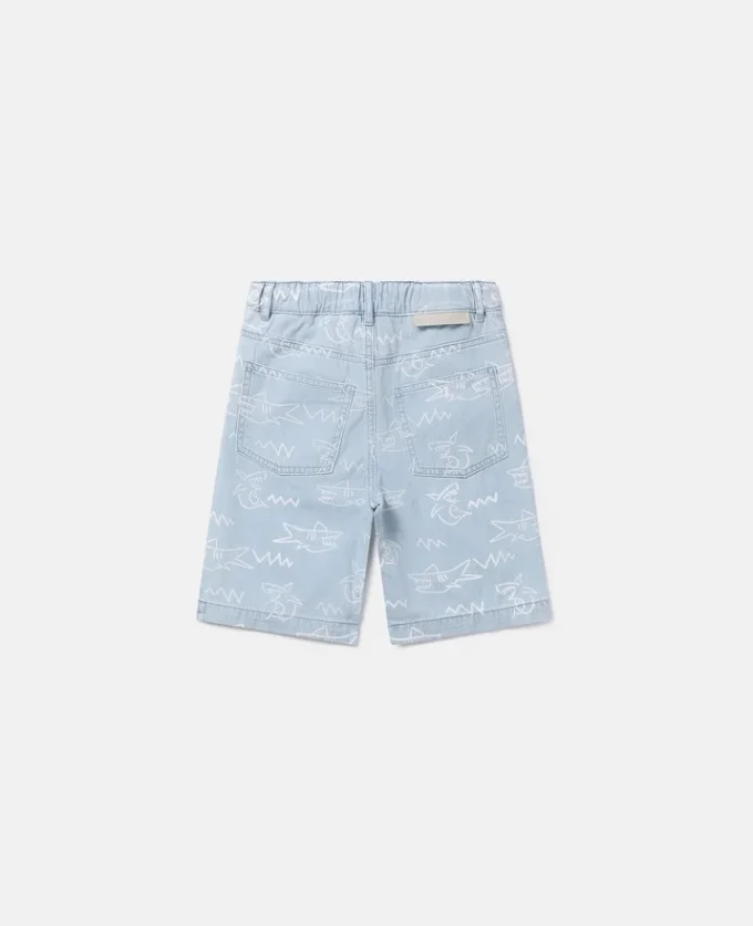 Shorts in denim con stampa squalo Shorts in denim con stampa squalo