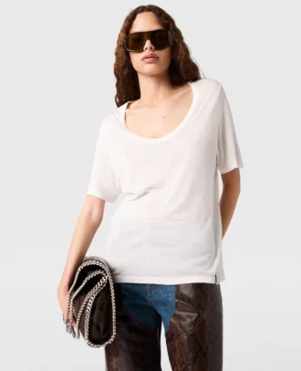 T-shirt girocollo in maglia semitrasparente T-shirt girocollo in maglia semitrasparente