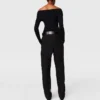 Top a maniche lunghe con scollo dritto