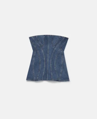 Top bustier in denim con lavaggio vintage