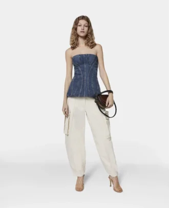 Top bustier in denim con lavaggio vintage