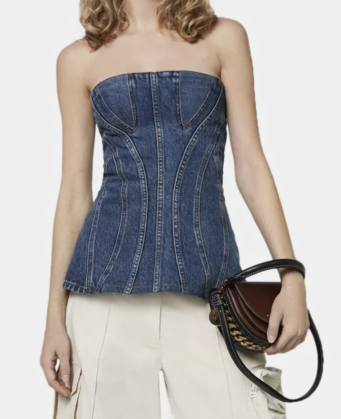Top bustier in denim con lavaggio vintage Top bustier in denim con lavaggio vintage
