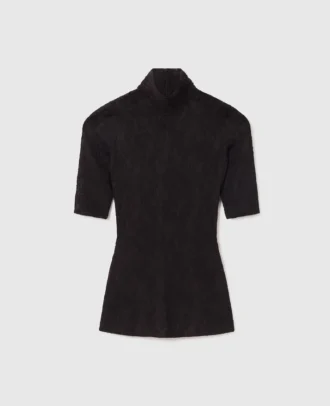 Top con collo alto e maniche a 3/4 in pizzo