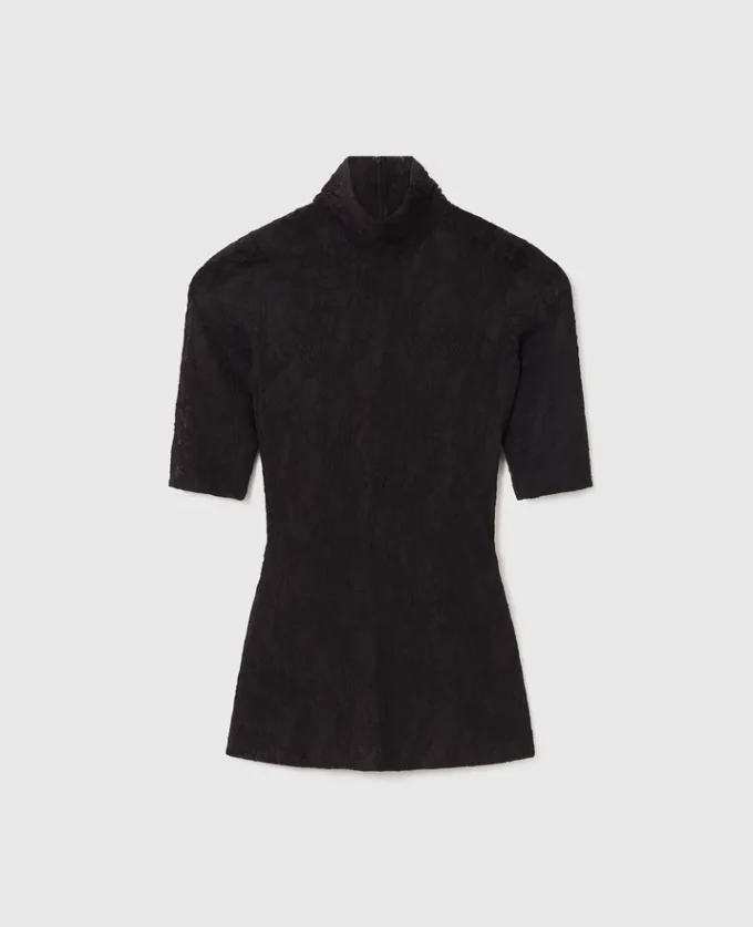 Top con collo alto e maniche a 3/4 in pizzo Top con collo alto e maniche a 3/4 in pizzo