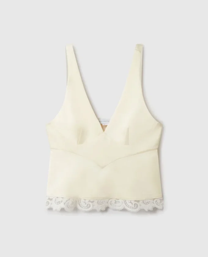 Top con scollo a V e bordi in pizzo Top con scollo a V e bordi in pizzo