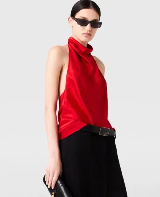 Top con scollo all’americana in raso