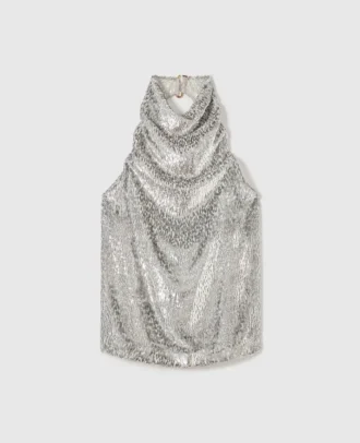 Top con scollo all’americana in velluto metallizzato