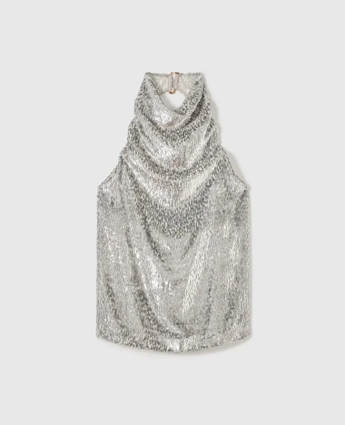 Top con scollo all’americana in velluto metallizzato Top con scollo all’americana in velluto metallizzato