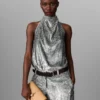 Top con scollo all’americana in velluto metallizzato Top con scollo all’americana in velluto metallizzato