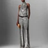 Top con scollo all’americana in velluto metallizzato Top con scollo all’americana in velluto metallizzato