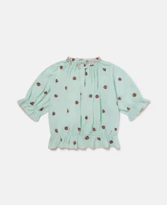 Top Ladybird a maniche corte con bordi plissettati