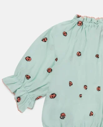 Top Ladybird a maniche corte con bordi plissettati