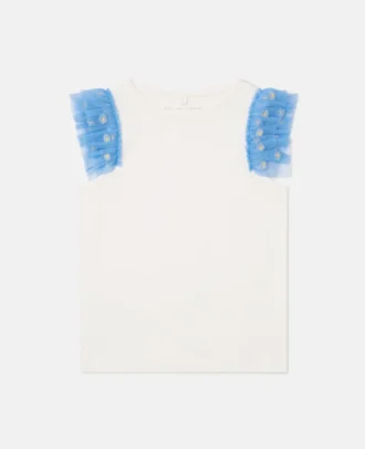 Top senza maniche con bordi in tulle
