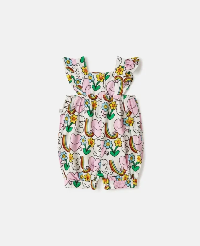 Tutina con spalline arricciate e stampa Earth Friends Tutina con spalline arricciate e stampa Earth Friends