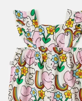 Tutina con spalline arricciate e stampa Earth Friends