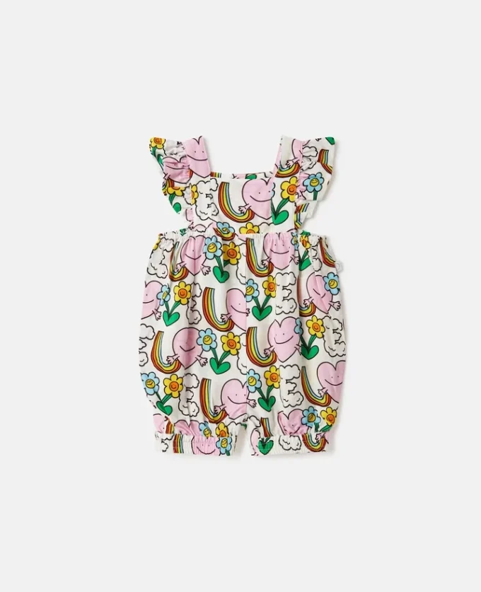 Tutina con spalline arricciate e stampa Earth Friends Tutina con spalline arricciate e stampa Earth Friends